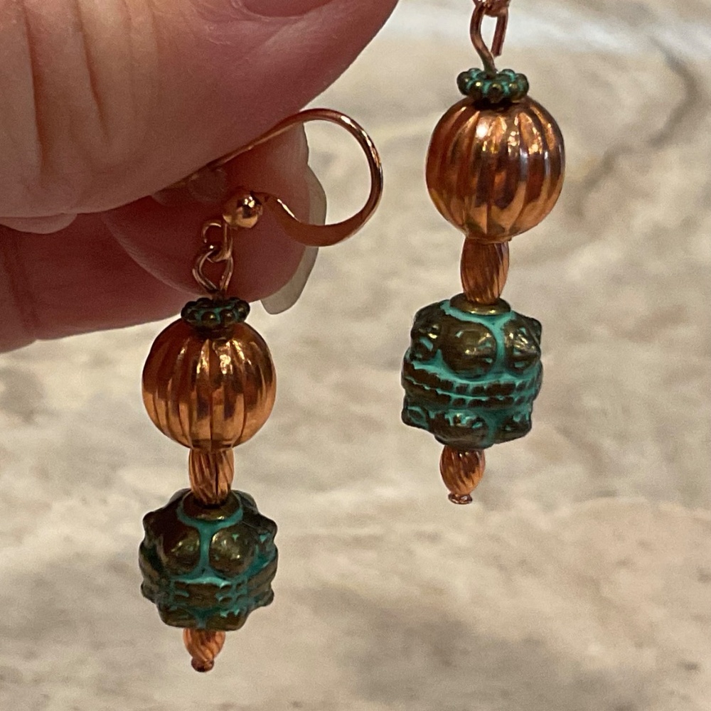 Artisan Earrings Copper Brass wire pierced new 1.5” dangle - Picture 4 of 7